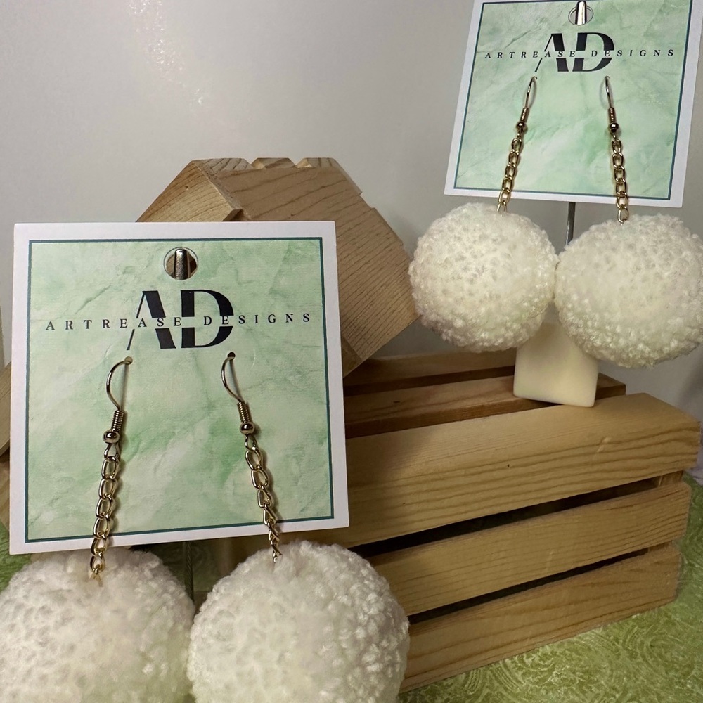 White Pom Pom Earrings